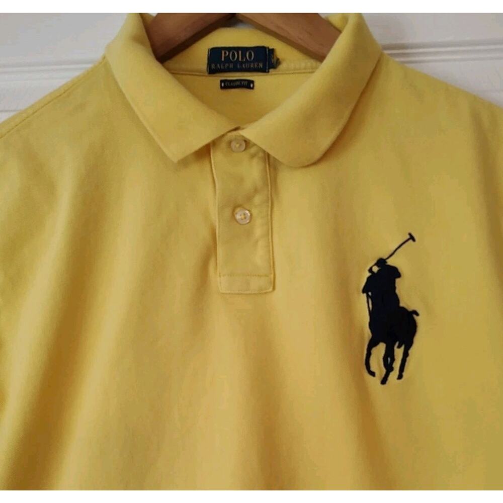 Men's Polo Ralph Lauren Big Pony #3 Yellow Collared Short Sleeve Shirt - 3XL - Picture 2 of 8